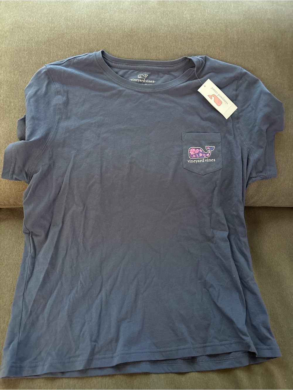 Vineyard Vines Navy Short-Sleeve Pocket Tee with Pink Whale